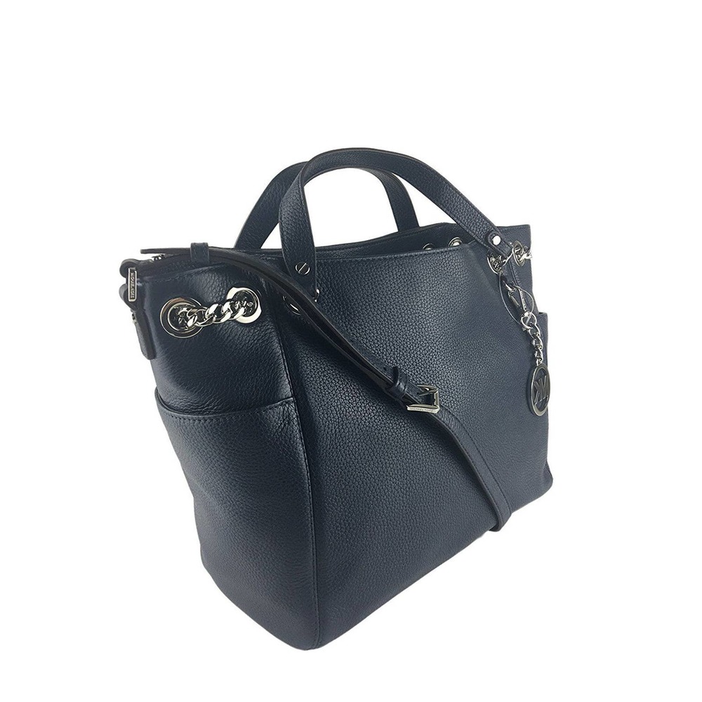 Michael Kors Jet Set Chain Item Large Gather Leather Shoulder Tote Navy Nwt $328 - Picture 2 of 5